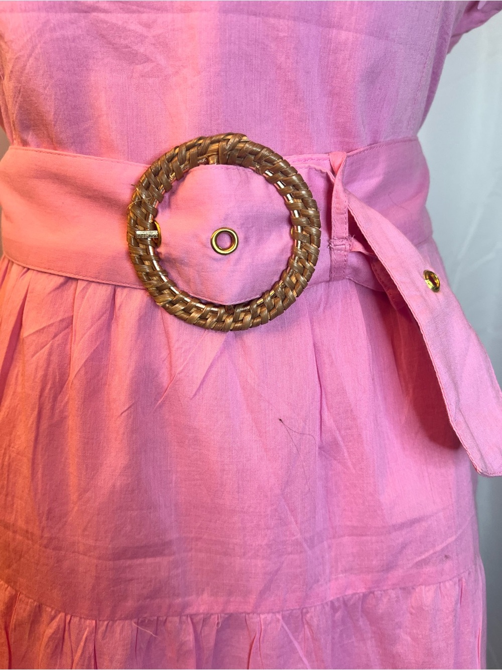 Show Me Your MuMu Jolene Pink Lemonade Ruffle Midi Dress with Buckle Belt - Picture 4 of 16